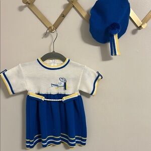 Vintage Blue and White Baby Dress with Hat